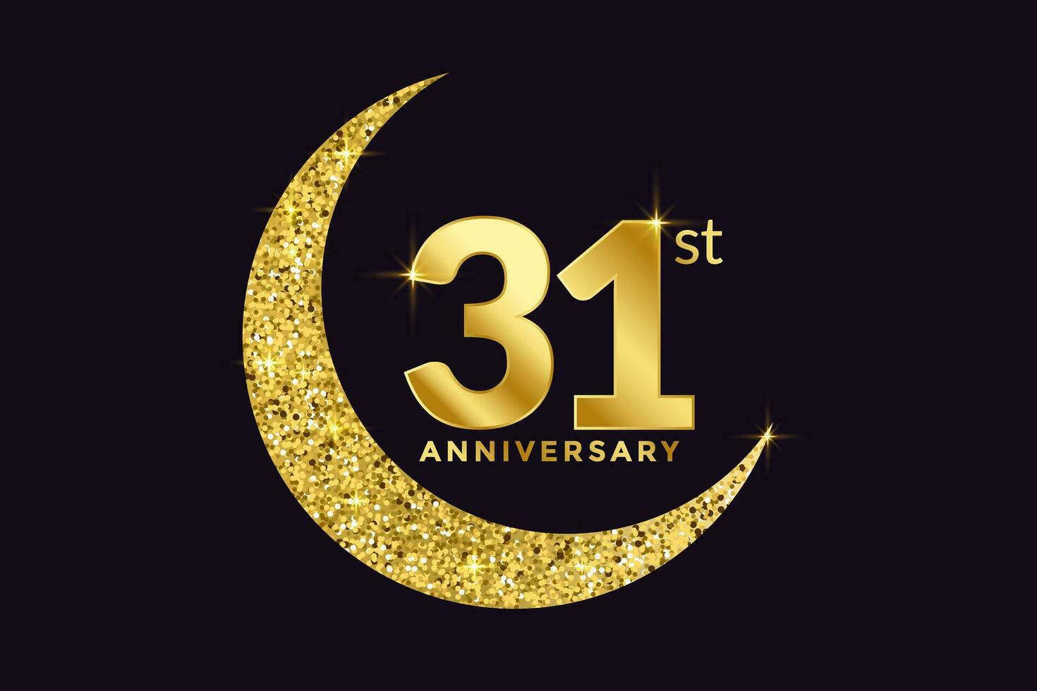 Thirty One Years Anniversary Celebration Golden Emblem in Black Background. Number 4 Luxury Style Banner Isolated Vector