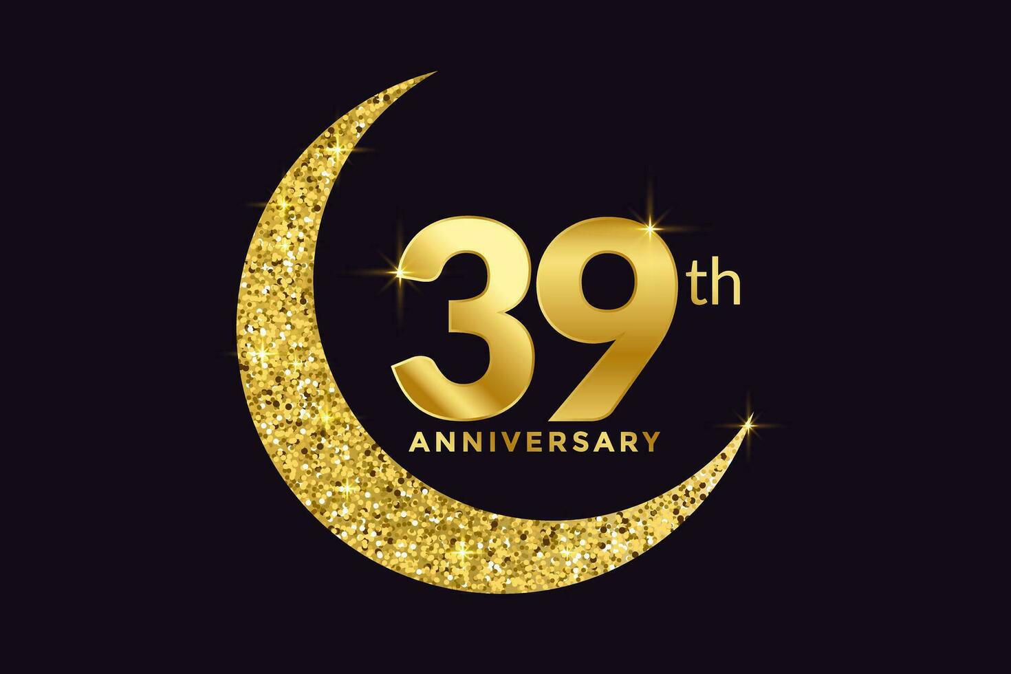 Thirty Nine Years Anniversary Celebration Golden Emblem in Black Background. Number 39 Luxury Style Banner Isolated Vector. vector