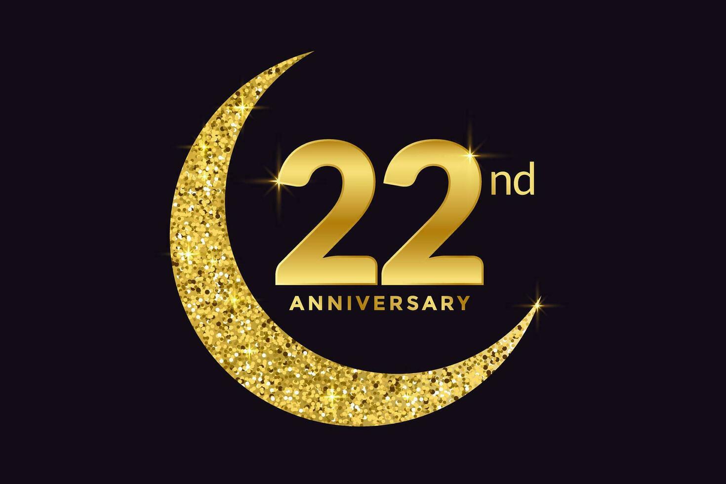 Twenty Second Anniversary Celebration Golden Emblem in Black Background. Number 22 Luxury Style Banner Isolated Vector. vector