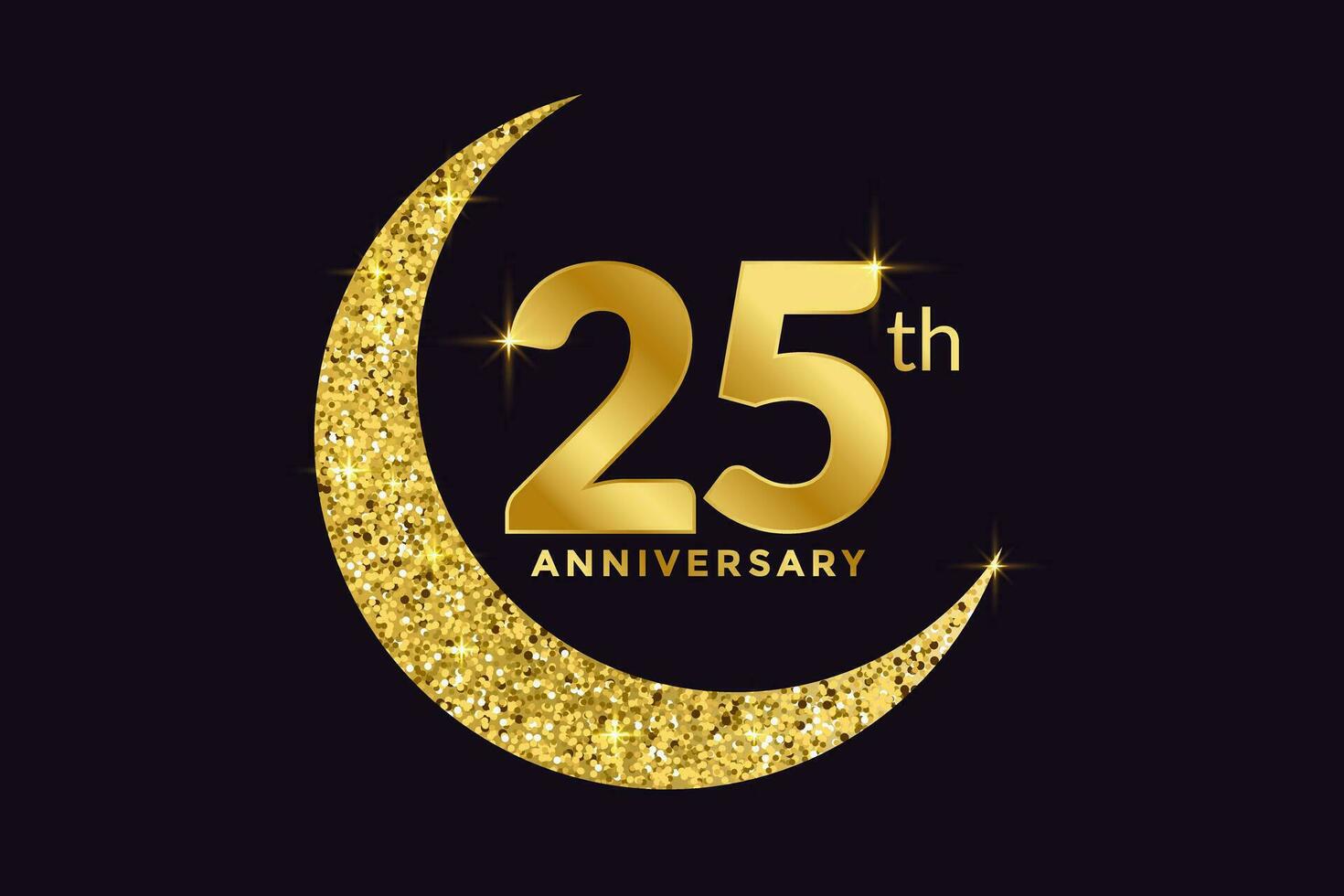 Twenty Five Years Anniversary Celebration Golden Emblem in Black Background. Number 25 Luxury Style Banner Isolated Vector. vector