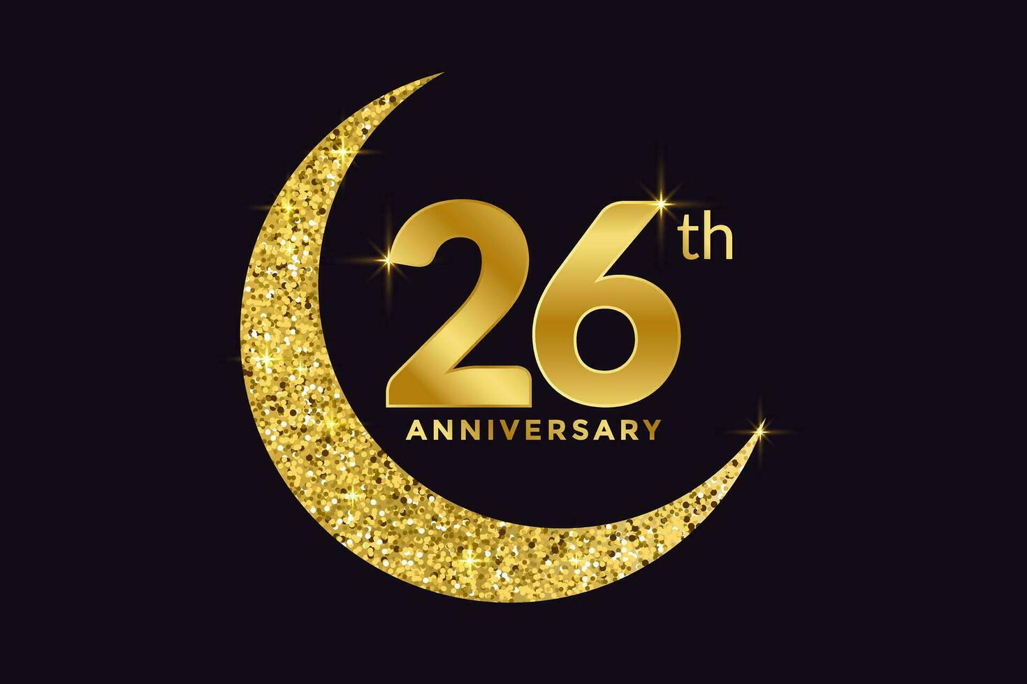 Twenty Six Years Anniversary Celebration Golden Emblem in Black Background. Number 26 Luxury Style Banner Isolated Vector. vector