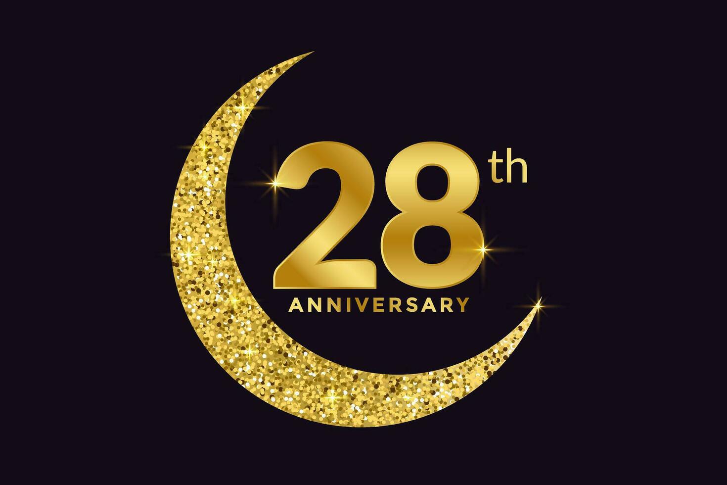 Twenty Eight Years Anniversary Celebration Golden Emblem in Black Background. Number 28 Luxury Style Banner Isolated Vector. vector