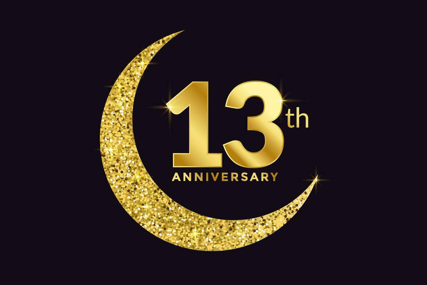 Thirteen Years Anniversary Celebration Golden Emblem in Black Background. Number 13 Luxury Style Banner Isolated Vector. vector