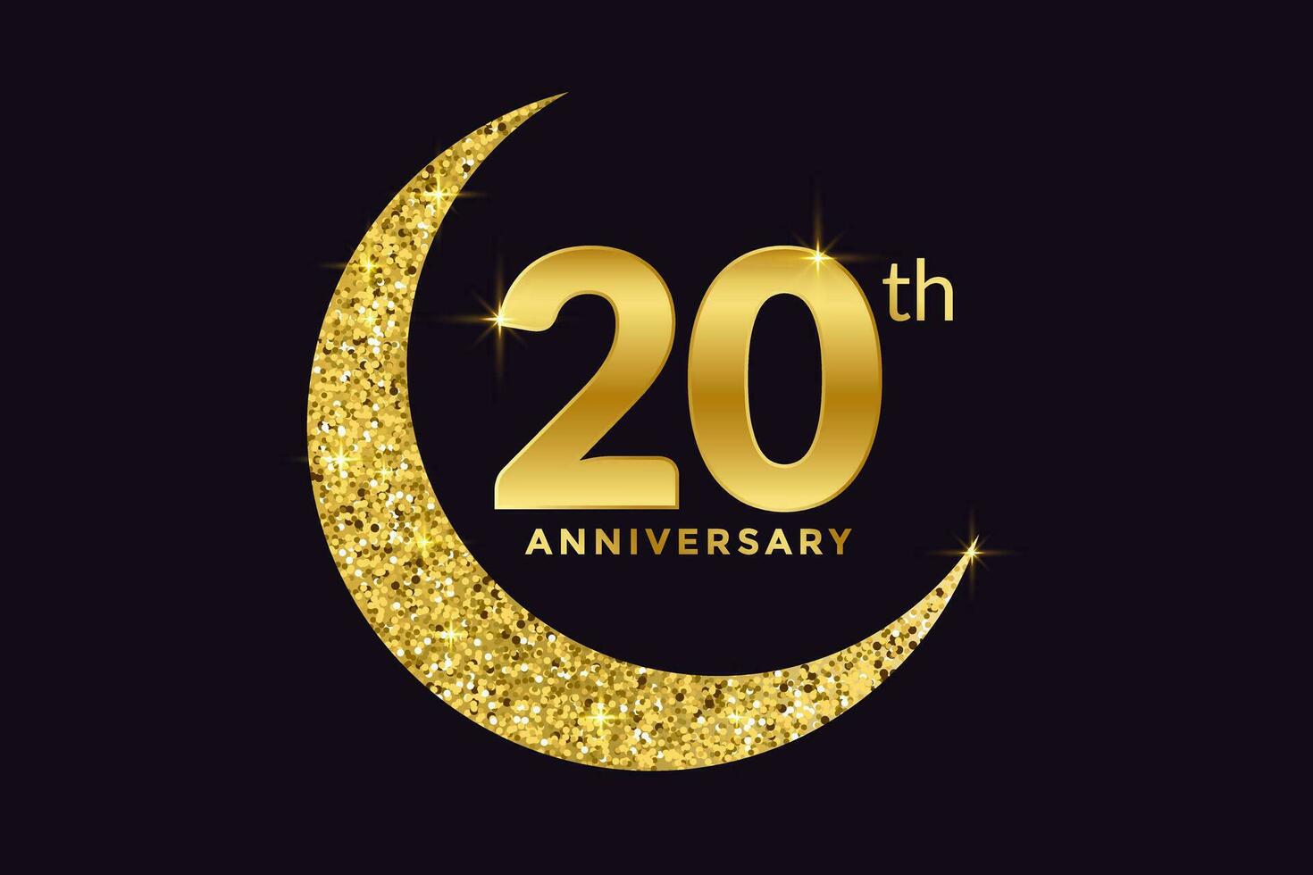 Twenty Years Anniversary Celebration Golden Emblem in Black Background. Number 20 Luxury Style Banner Isolated Vector. vector