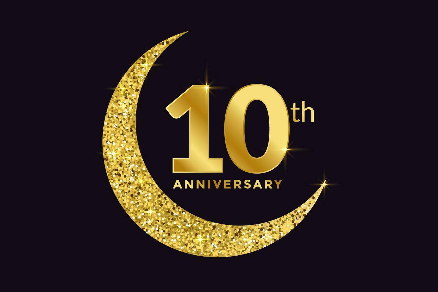 Ten Years Anniversary Celebration Golden Emblem in Black Background. Number 10 Luxury Style Banner Isolated Vector. vector