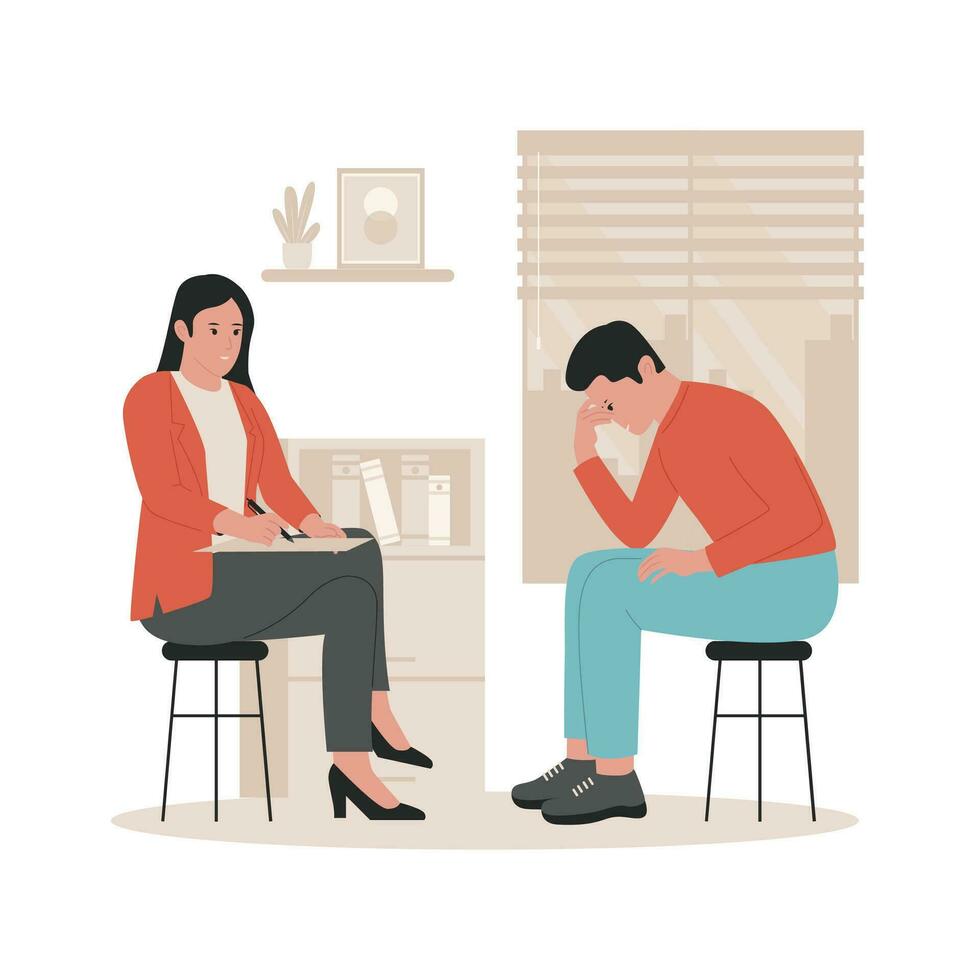 Flat design of man consultation with psychology vector