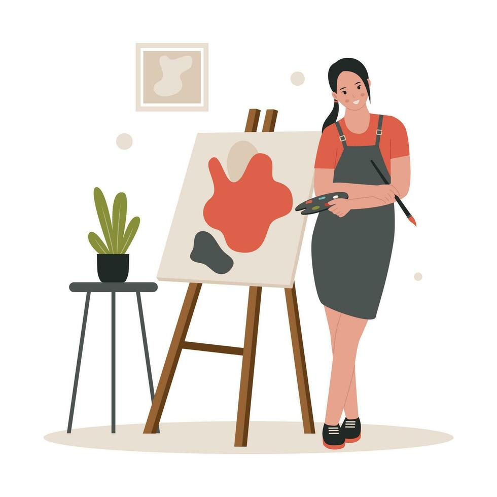 Concept illustration of artist painting on canvas vector
