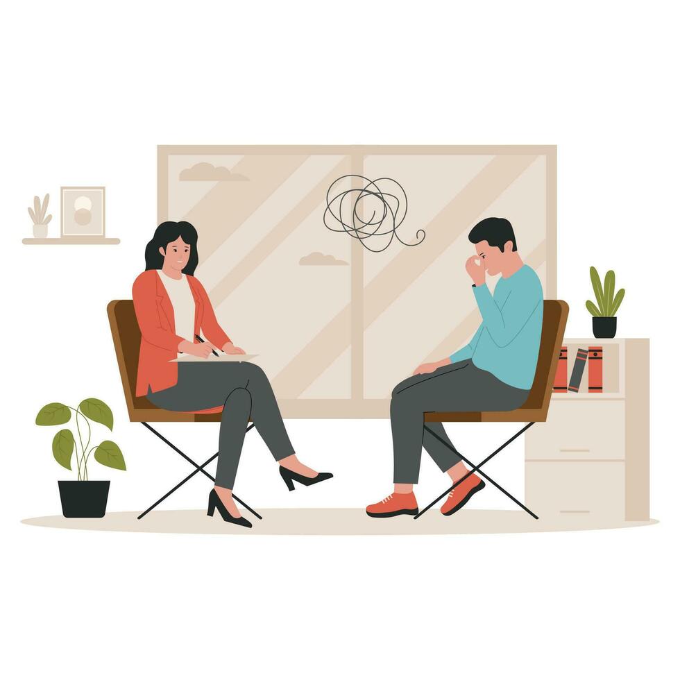 Flat design of man consultation with psychology vector
