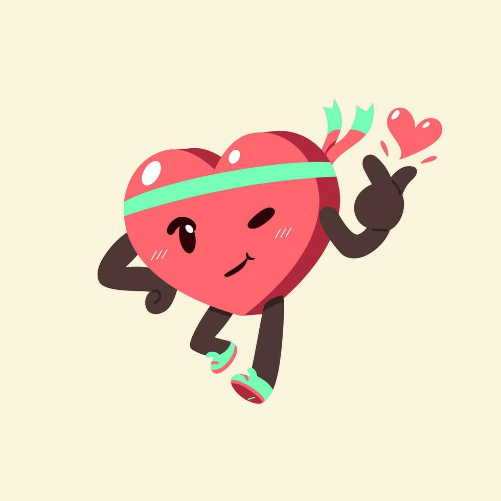 Vector cartoon happy and healthy heart character