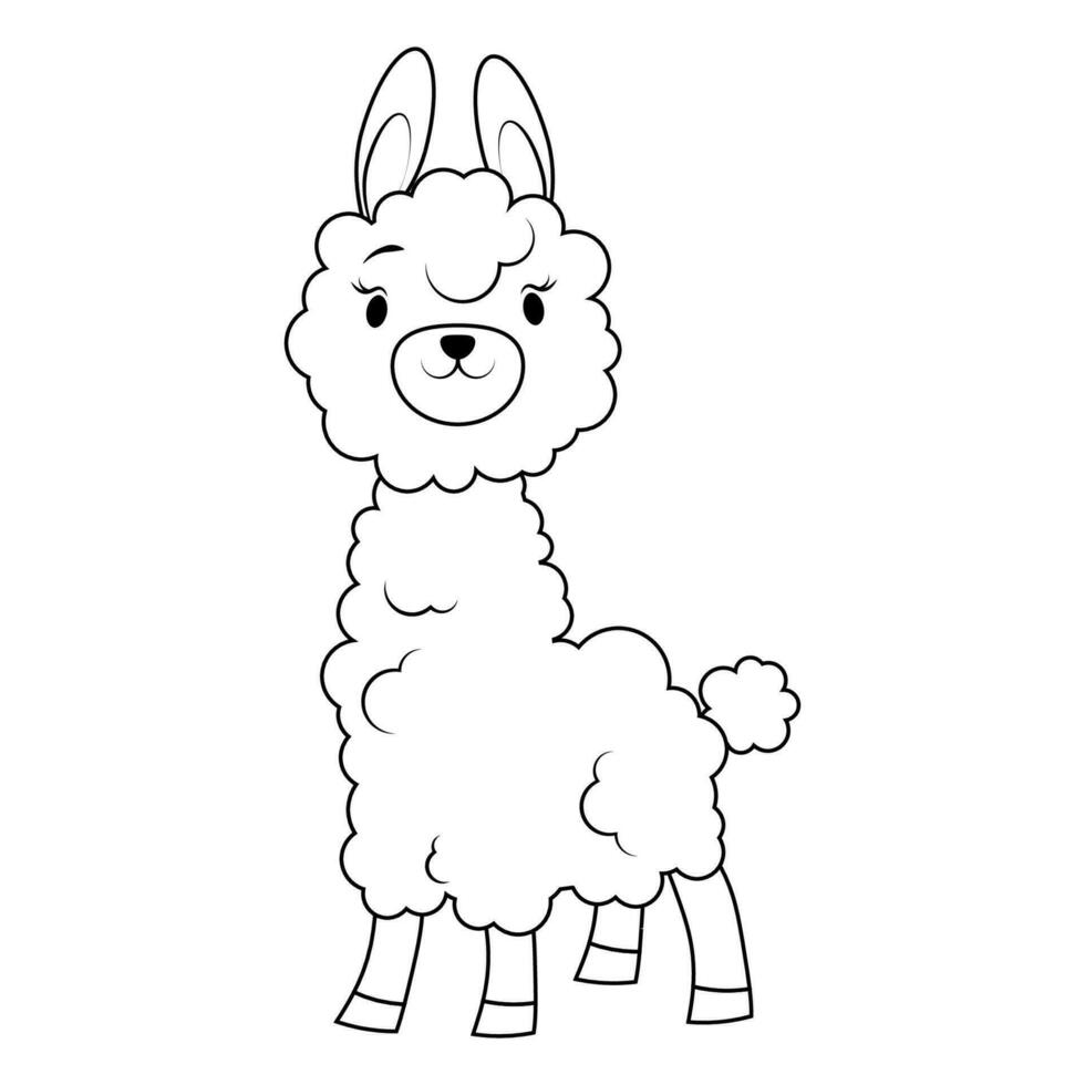 ilustración para colorante para niños alpaca en negro líneas vector