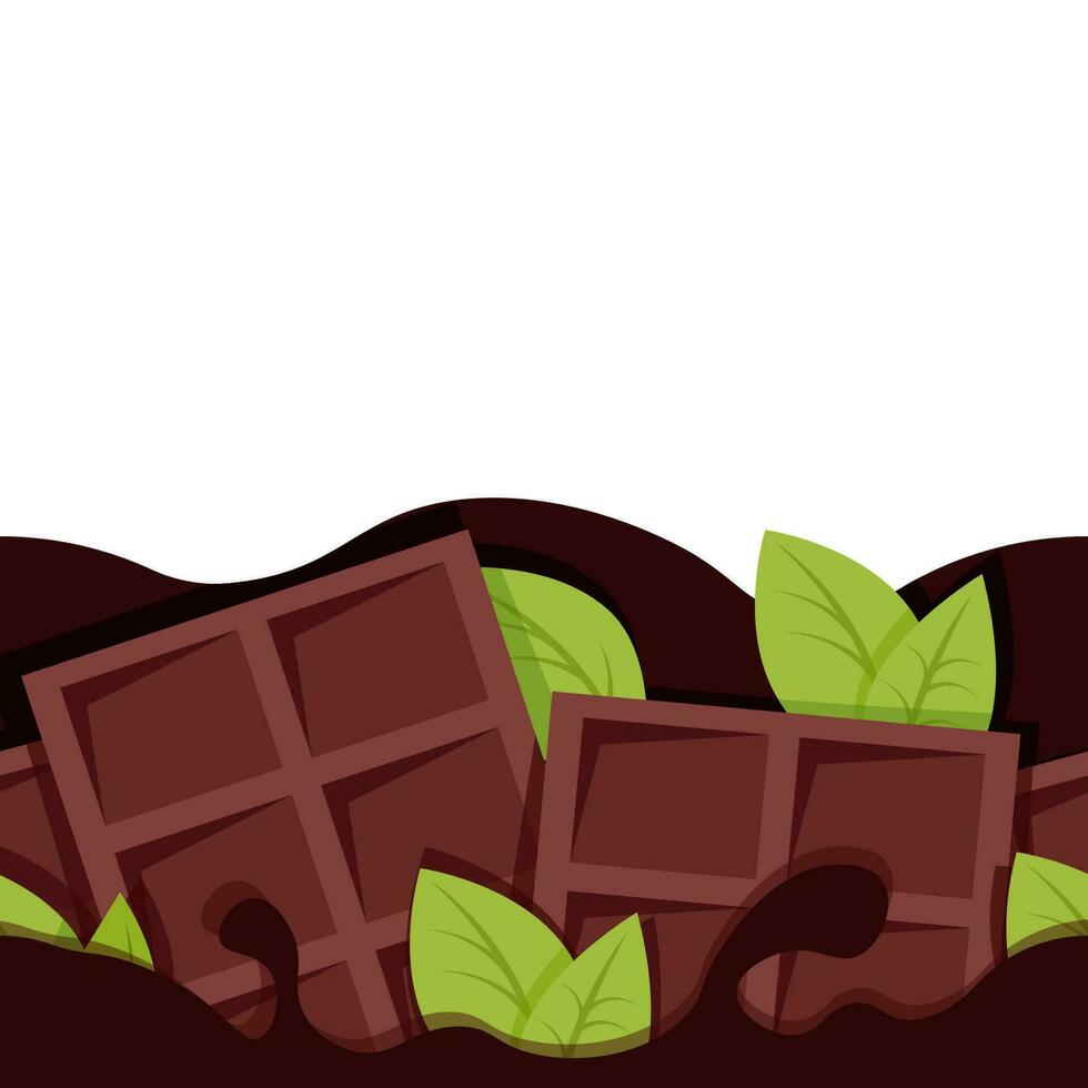 sin costura frontera con fluido chocolate, menta hojas y chocolate barras vector