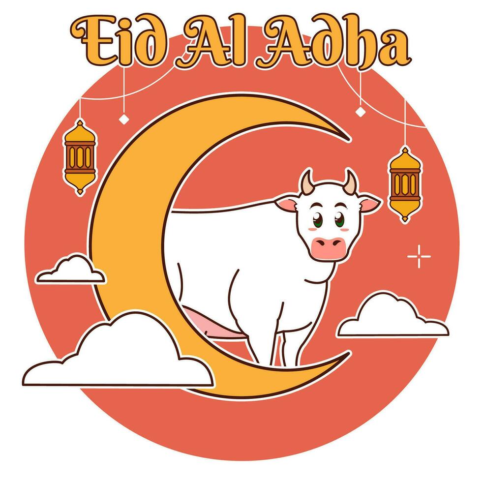 Eid al Adha, crescent moon and cow vector