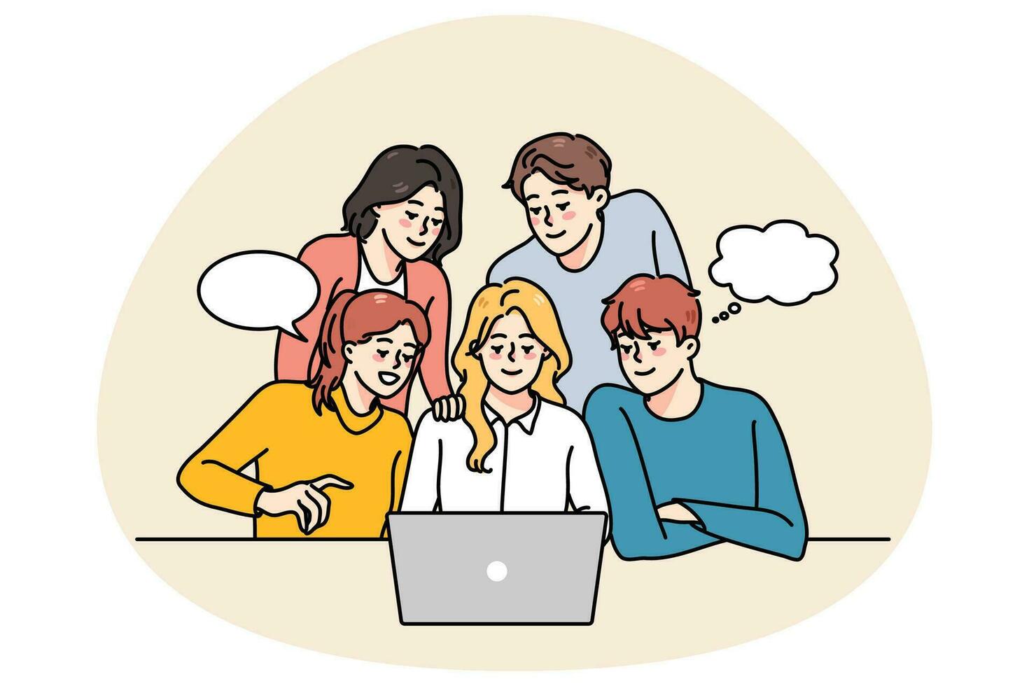 People team working on computer together vector