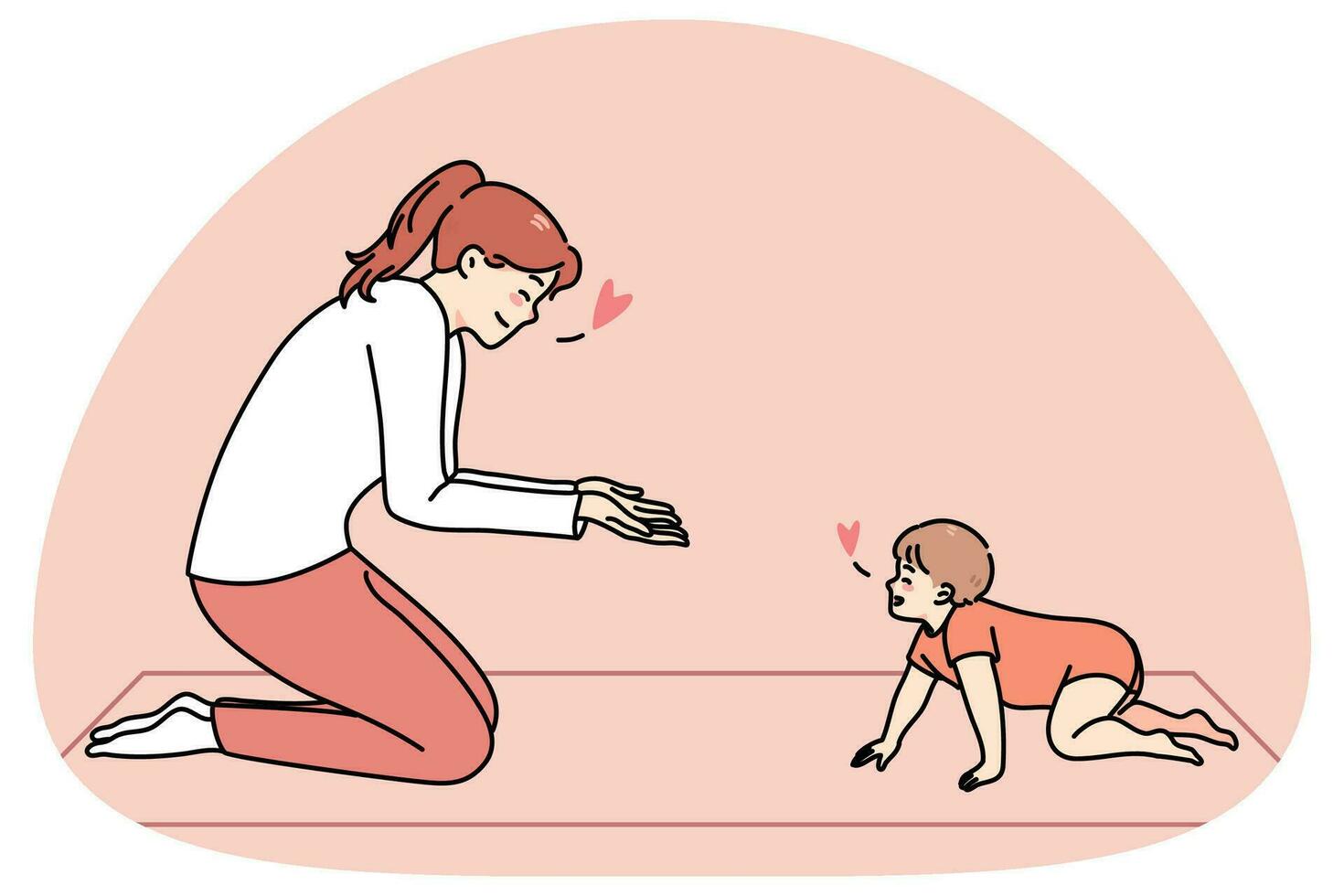Loving mom play with baby infant at home vector