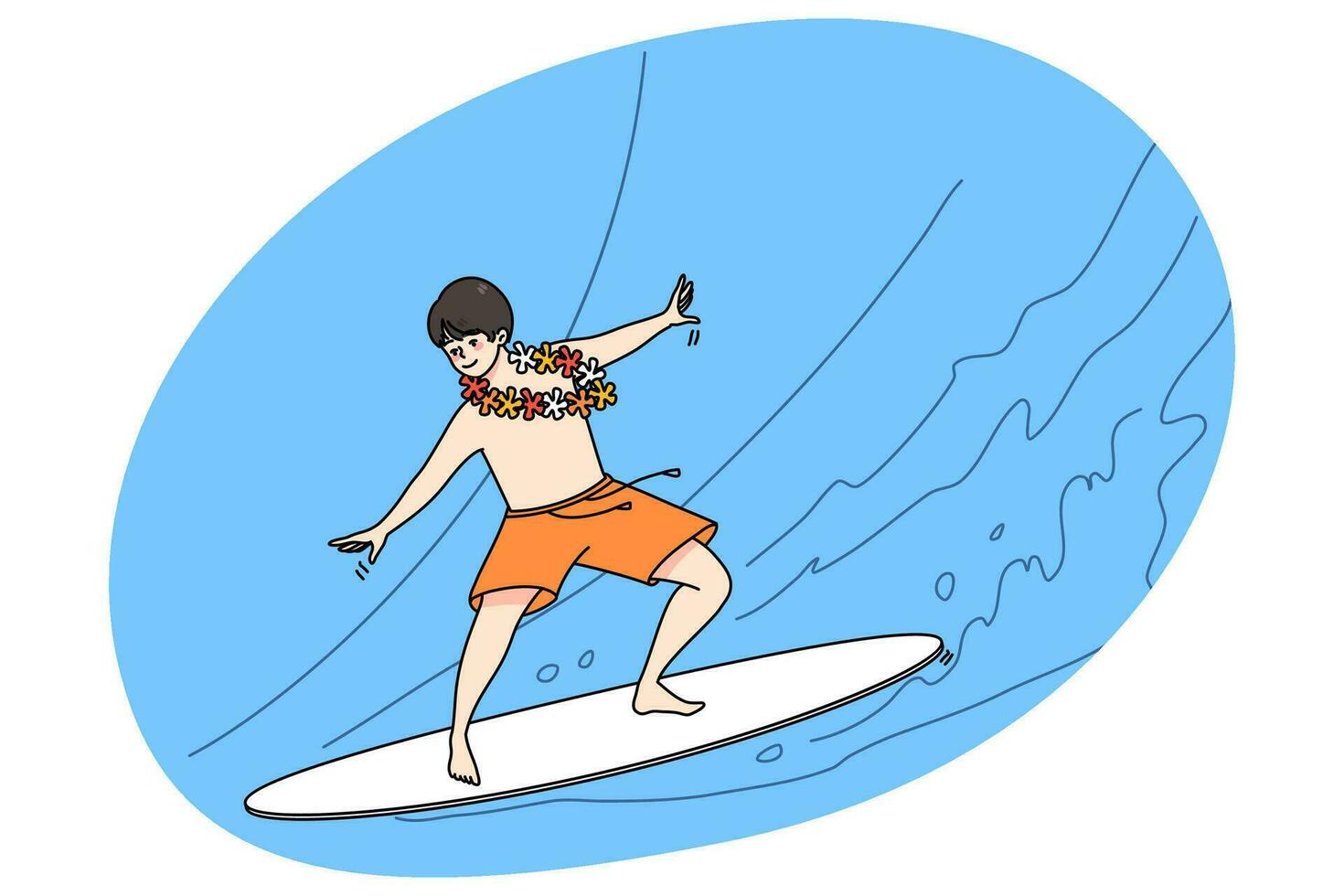 contento chico niño surf en verano Días festivos vector