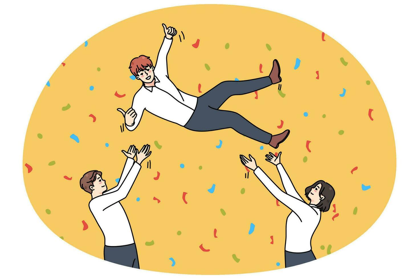 Excited employees celebrate shared business success vector