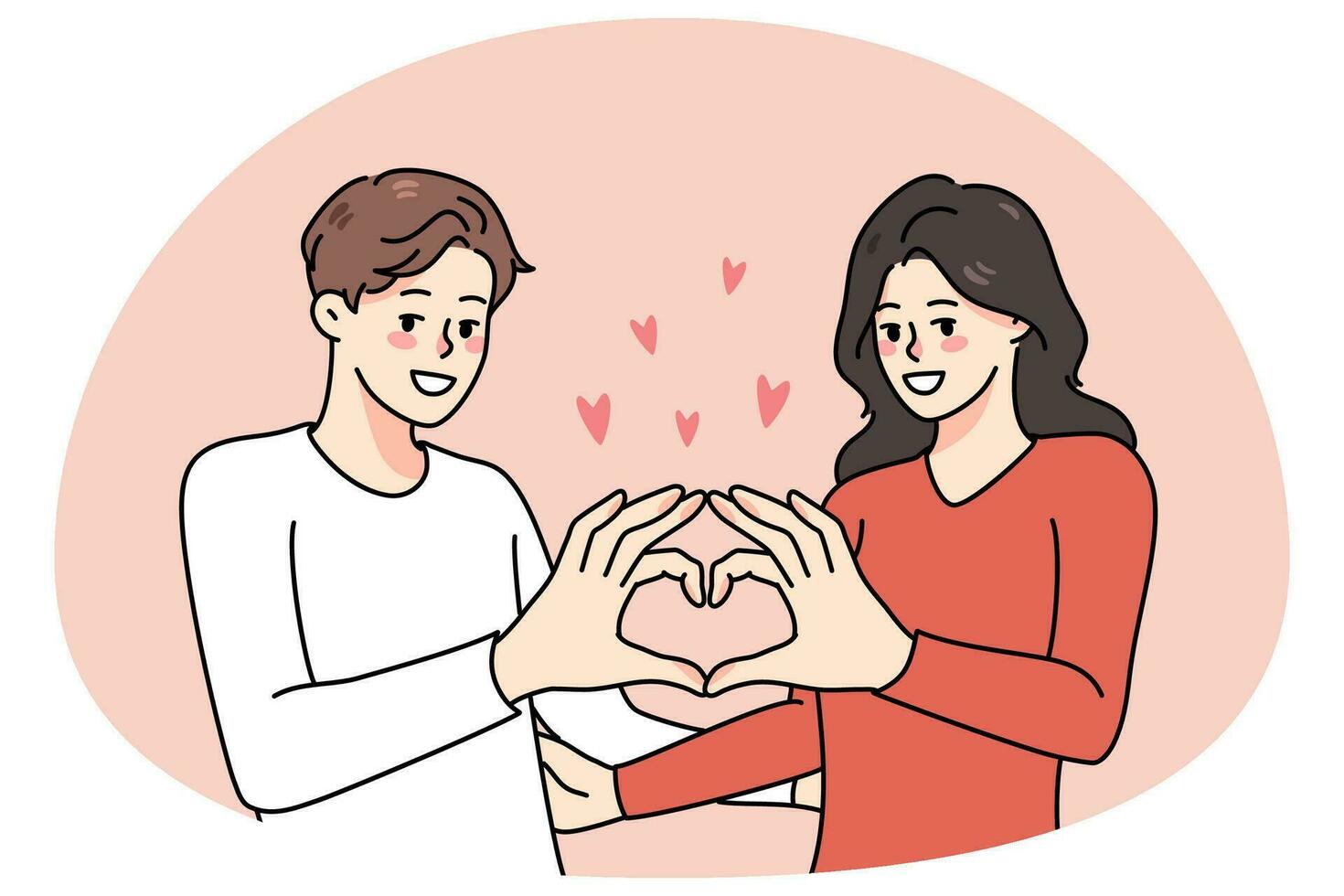 Happy couple show heart hand gesture vector
