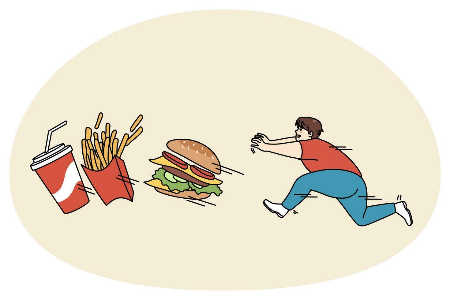 Fat guy running after fast food vector