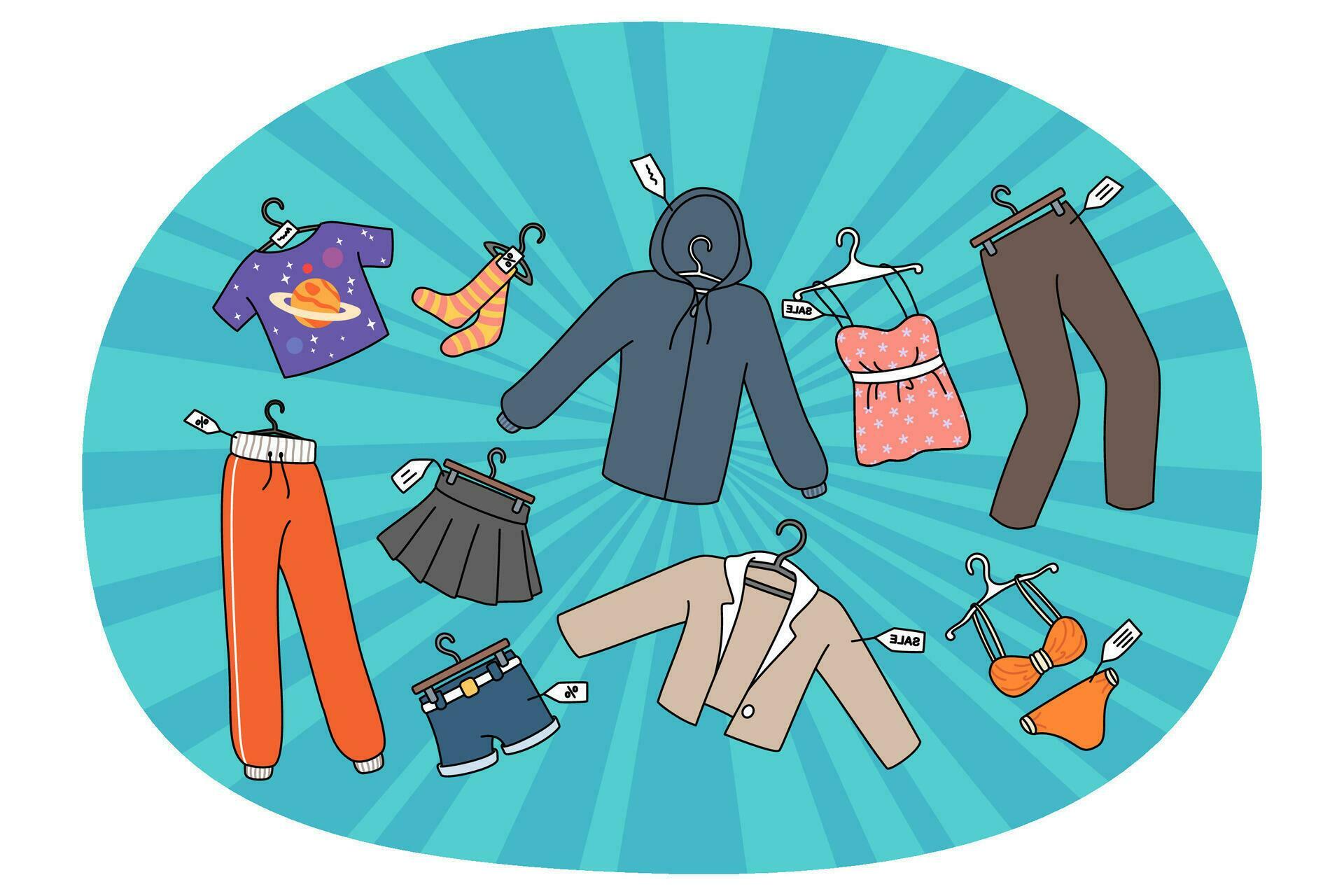Clothing pieces with price tags on discount 25367901 Vector Art at Vecteezy