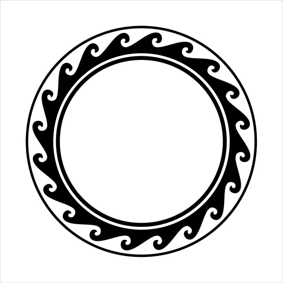 Round wave border frame maori design black and white vector