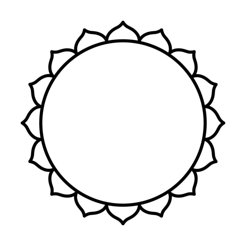 Round geometrical floral border frame design. Simple. Black and white. vector