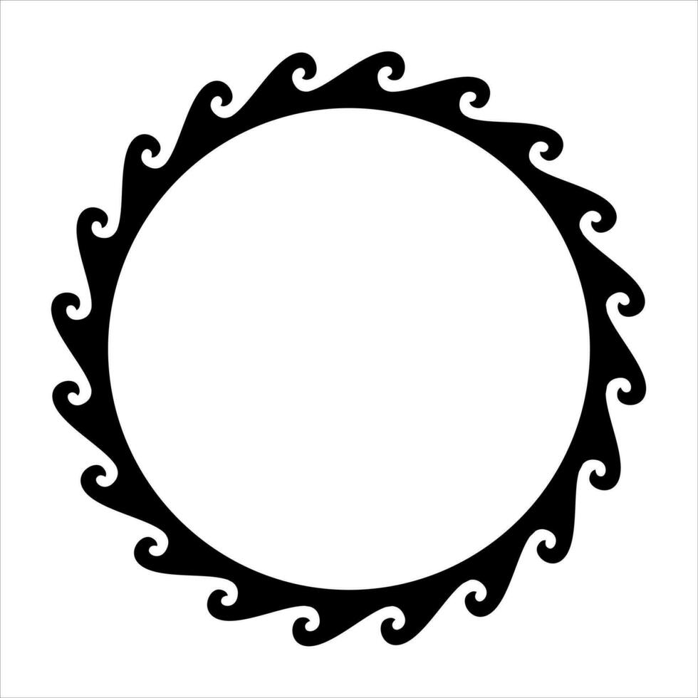 Round wave border frame maori design black and white vector