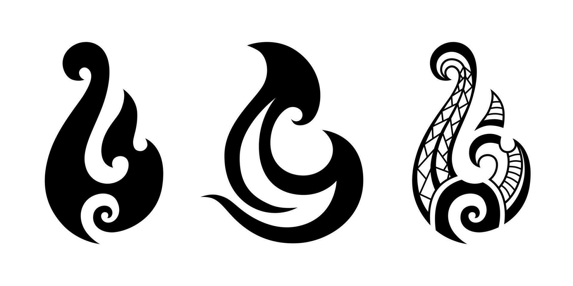 Maori tattoo style fish hook set. Bone matau. Hei matau. vector