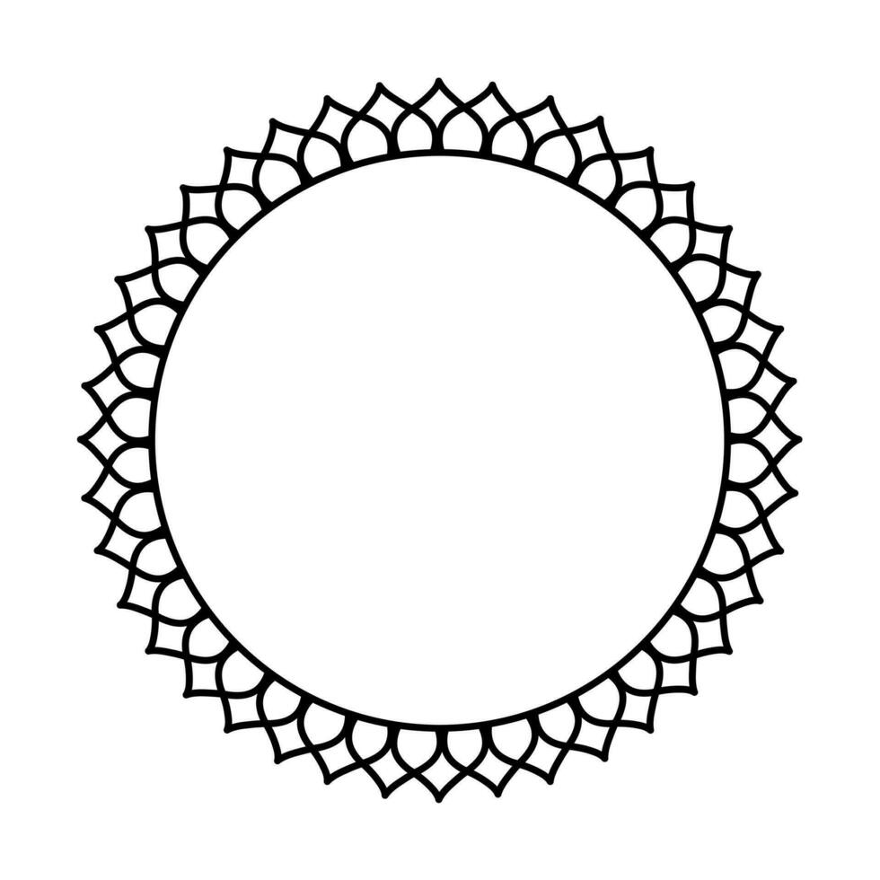 Round geometrical floral border frame design. Simple. Black and white. vector