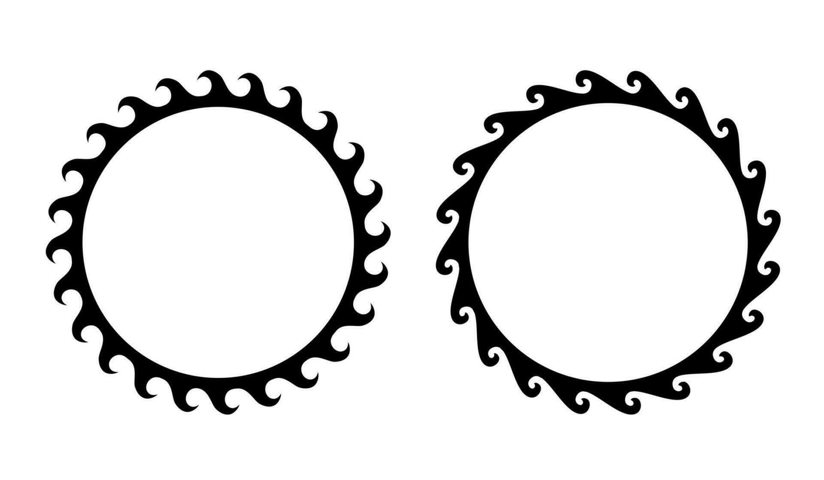 Set of Round wave border frame maori design black and white vector