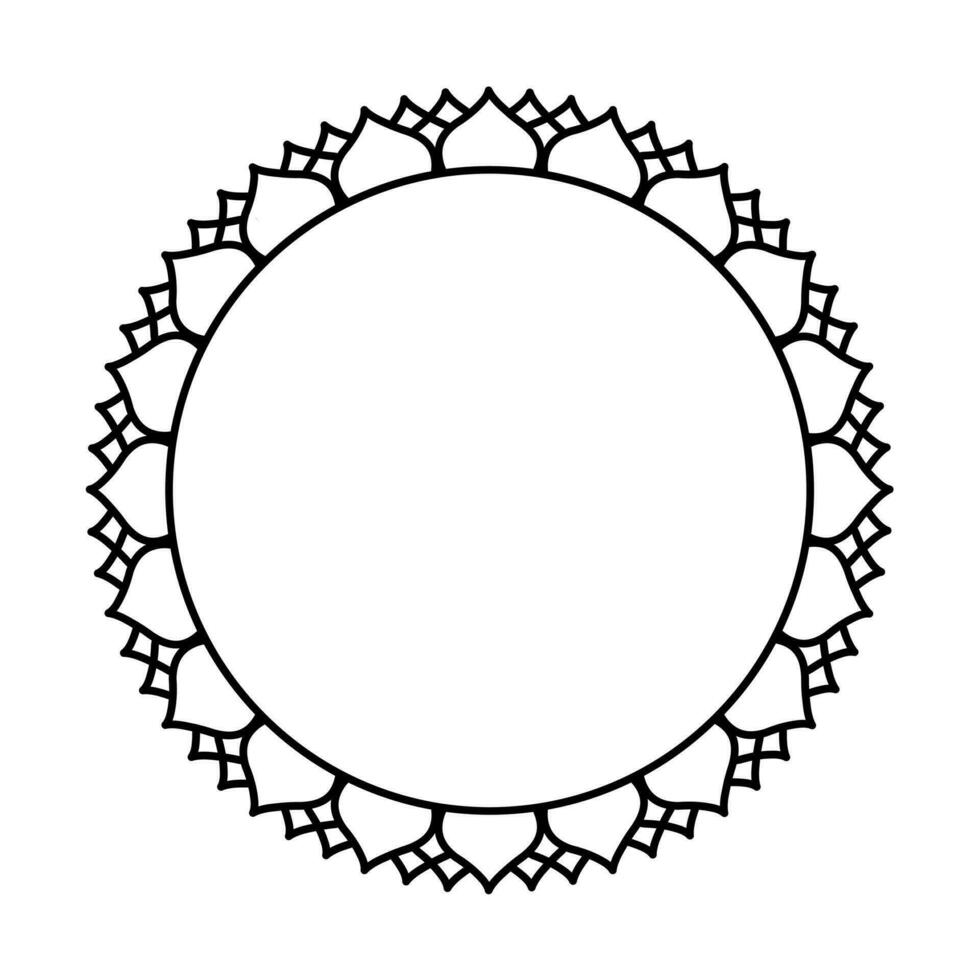 Round geometrical floral border frame design. Simple. Black and white. vector