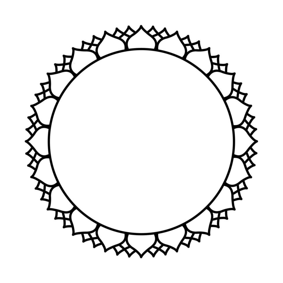 Round geometrical floral border frame design. Simple. Black and white. vector