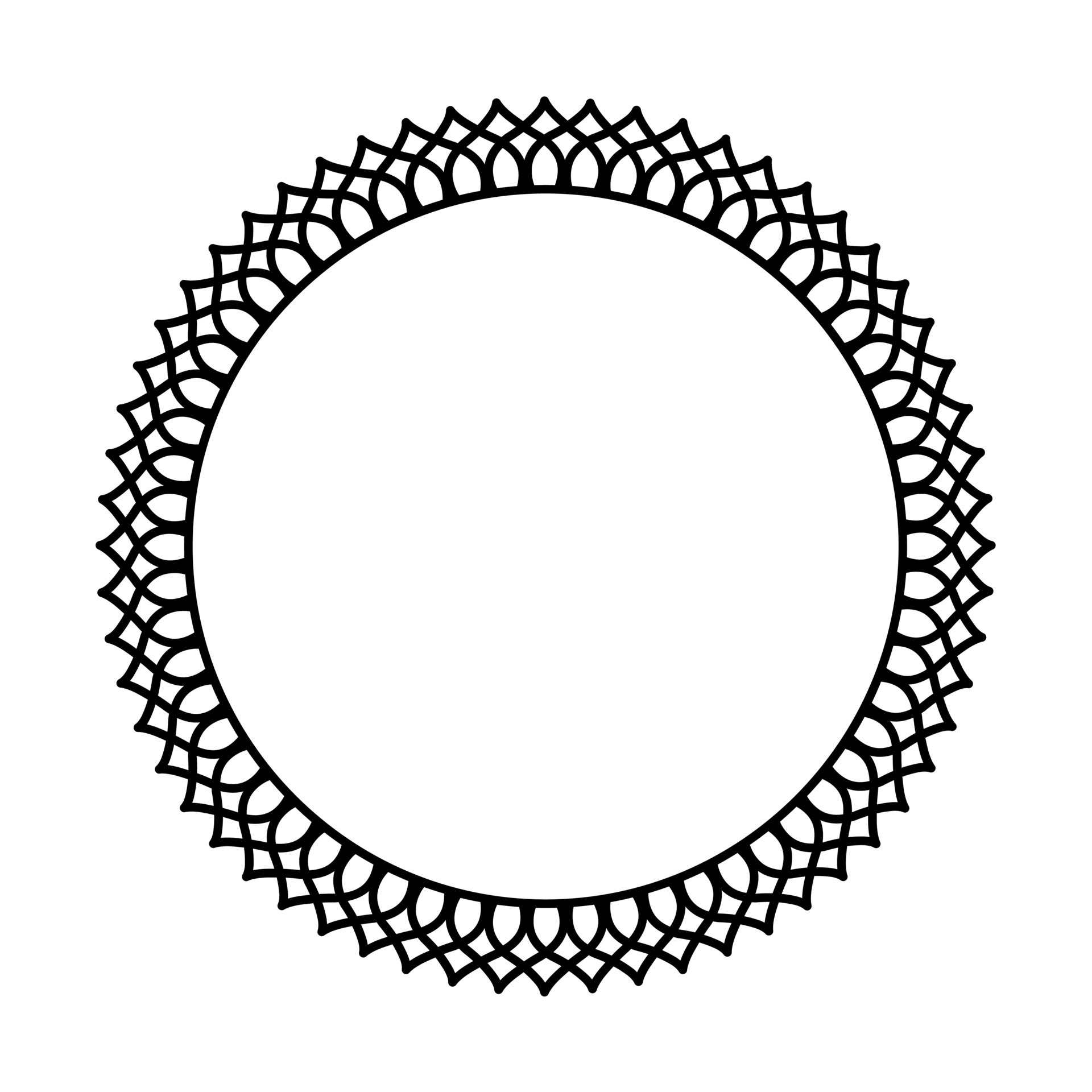 Round geometrical floral border frame design. Simple. Black and white