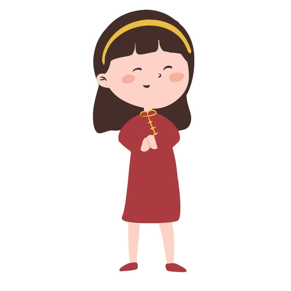 chinese kid character celebrate lunar new year vector