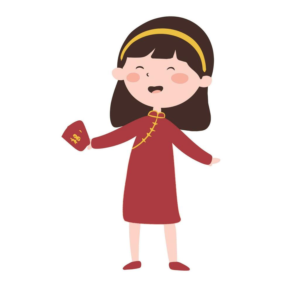 kid girl chinese character celebate lunar new year vector