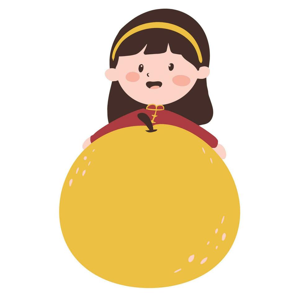 kid girl chinese character celebate lunar new year vector