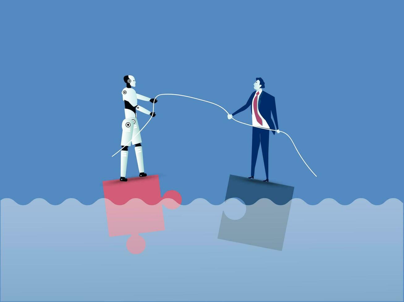 Business people with ai robot balancing and match building business idea for success and cooperation strategy for success and inspiration.vector illustration. vector