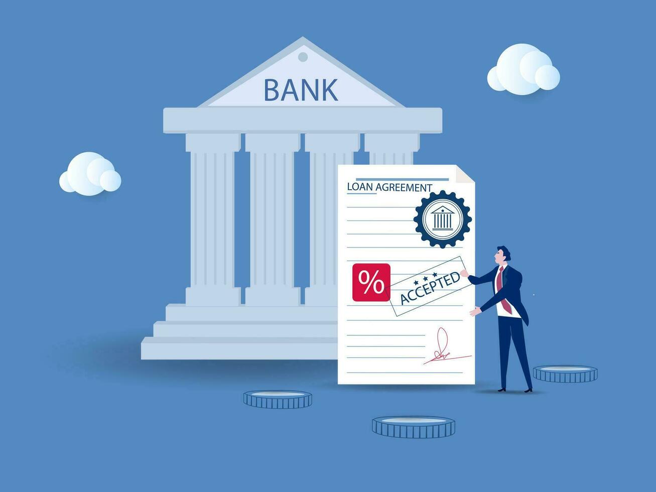 Debt or bank loan responsible to pay back with interest rate, legal money credit or borrowing document with signature concept, businessman signing signature on obligation banking document. vector