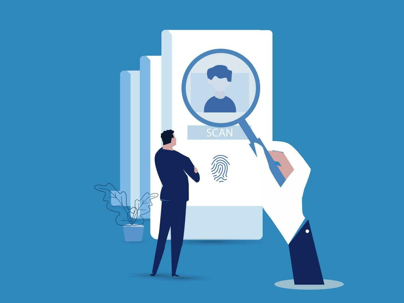 KYC or know your customer with business verifying the identity of its clients concept at the partners-to-be through a magnifying glass vector illustrator.