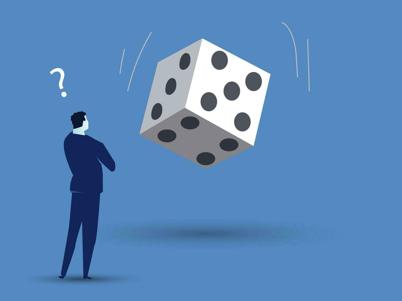 Uncertainty, the businessman guesses the number of dice. vector illustration.