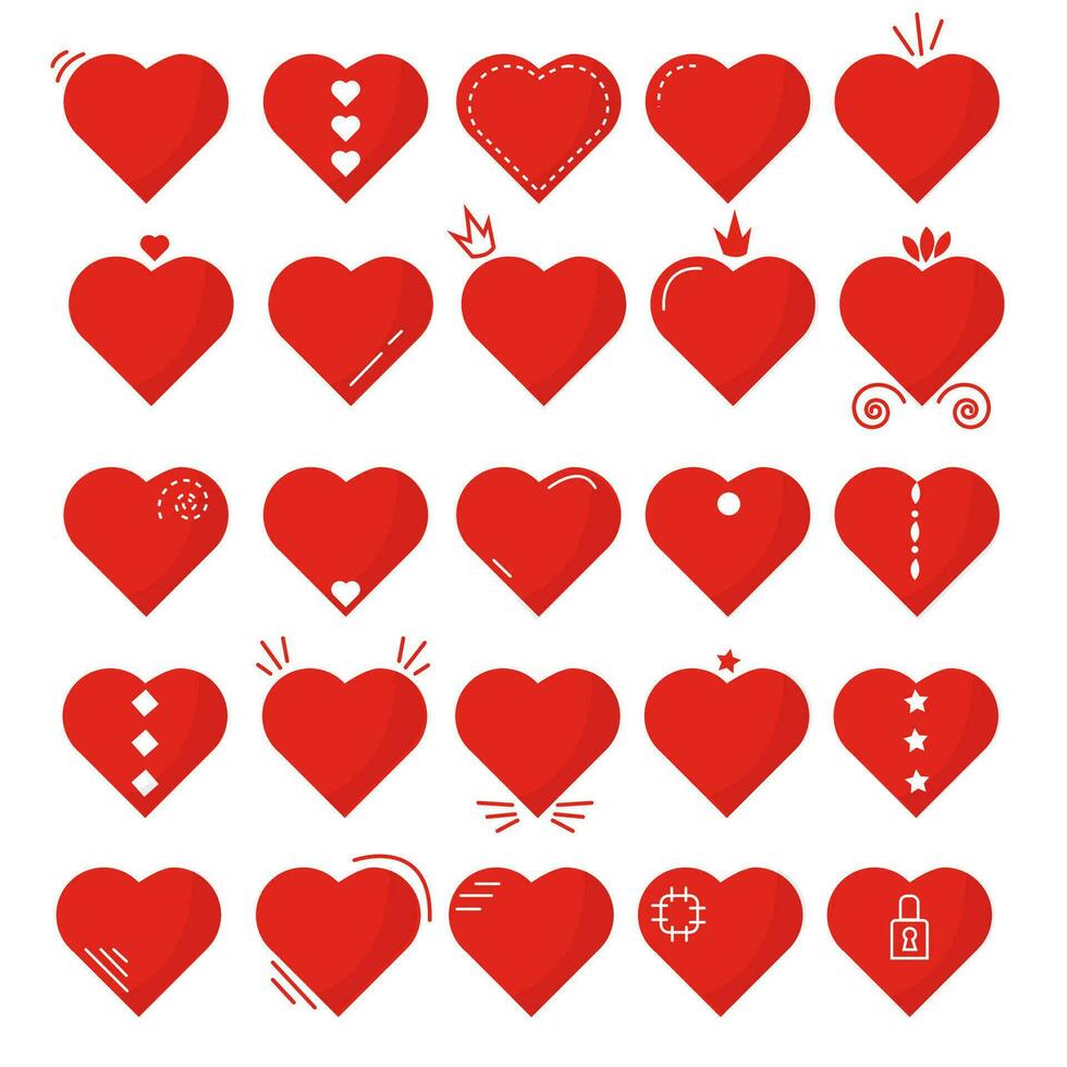 vector set with graphic red hearts collection isolated on white background