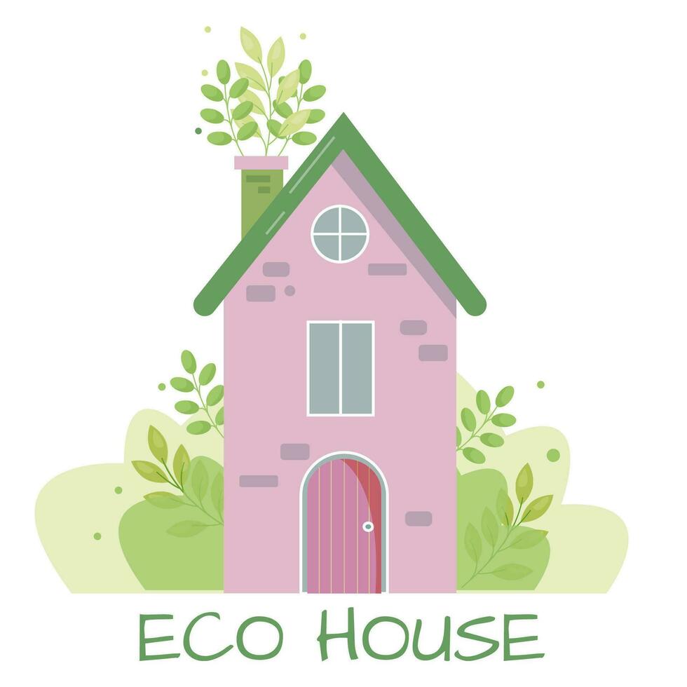 vector cartoon with cute eco green house for websites, mobile and other design