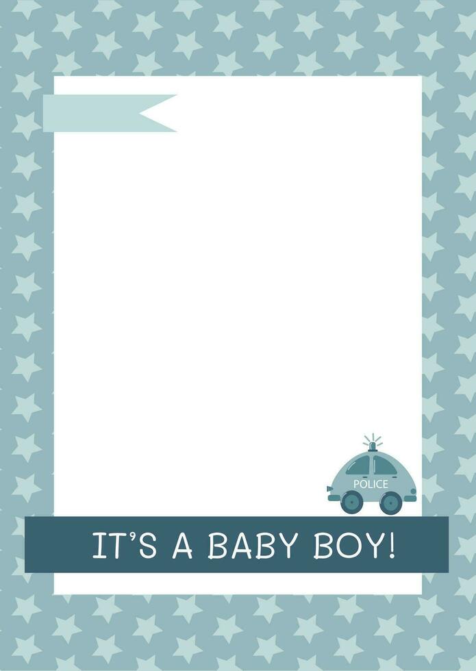 vector bonito tarjeta para el bebé chico recién nacido con policía coche