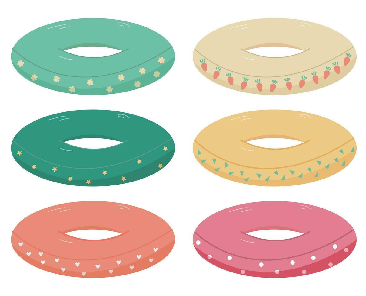 vector set with color swimming rings with different design isolated on white background