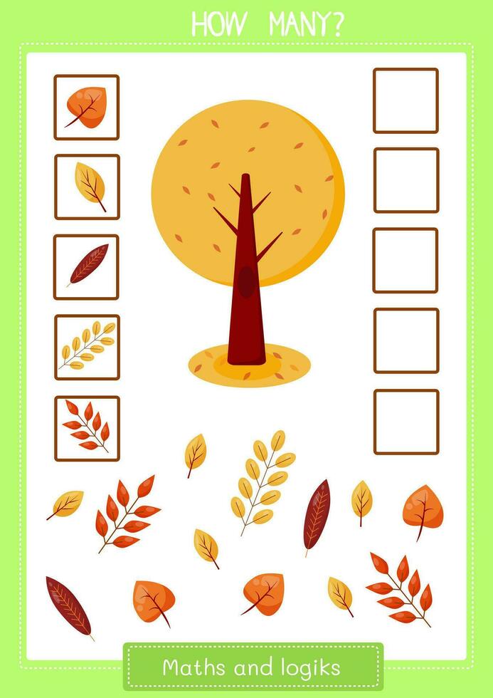 how many leaves template for preschool kids with autumn  season vector