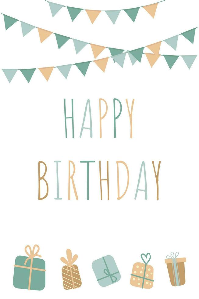vector greeting card happy birthday with checkboxes and cute presents