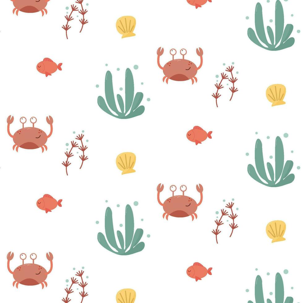 vector pattern with funny crab and sea world