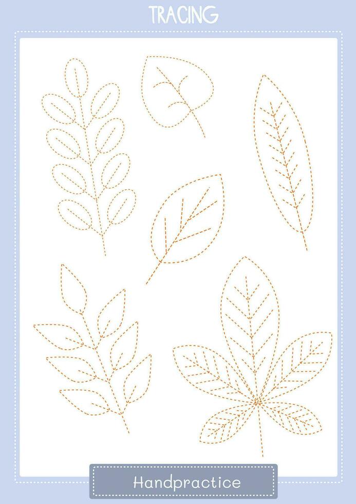 tracing leaves handpractoce template for preschool kids vector