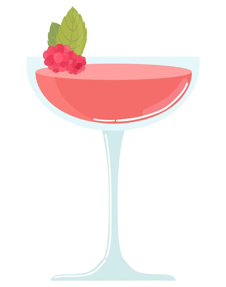 Clover club with fresh raspberry.  Summer alcohol cocktail vector
