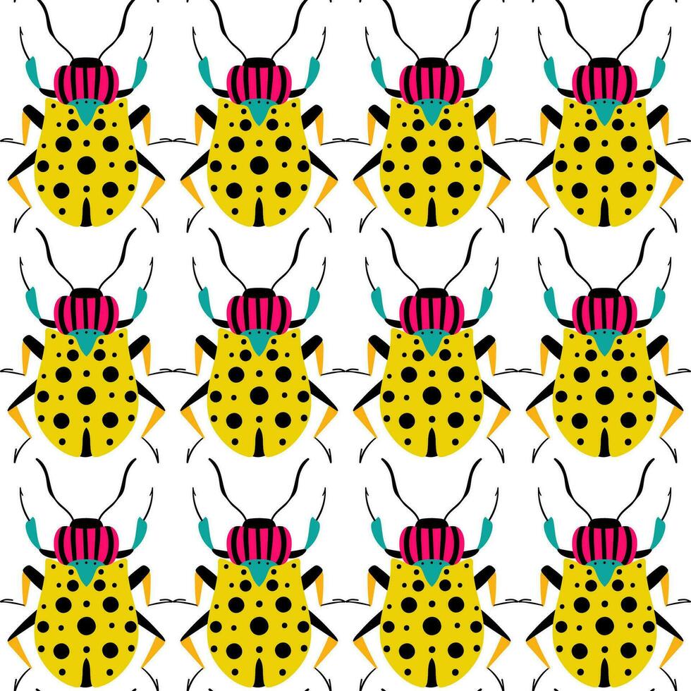 Bright yellow beetles. Seamless pattern with cartoon element vector