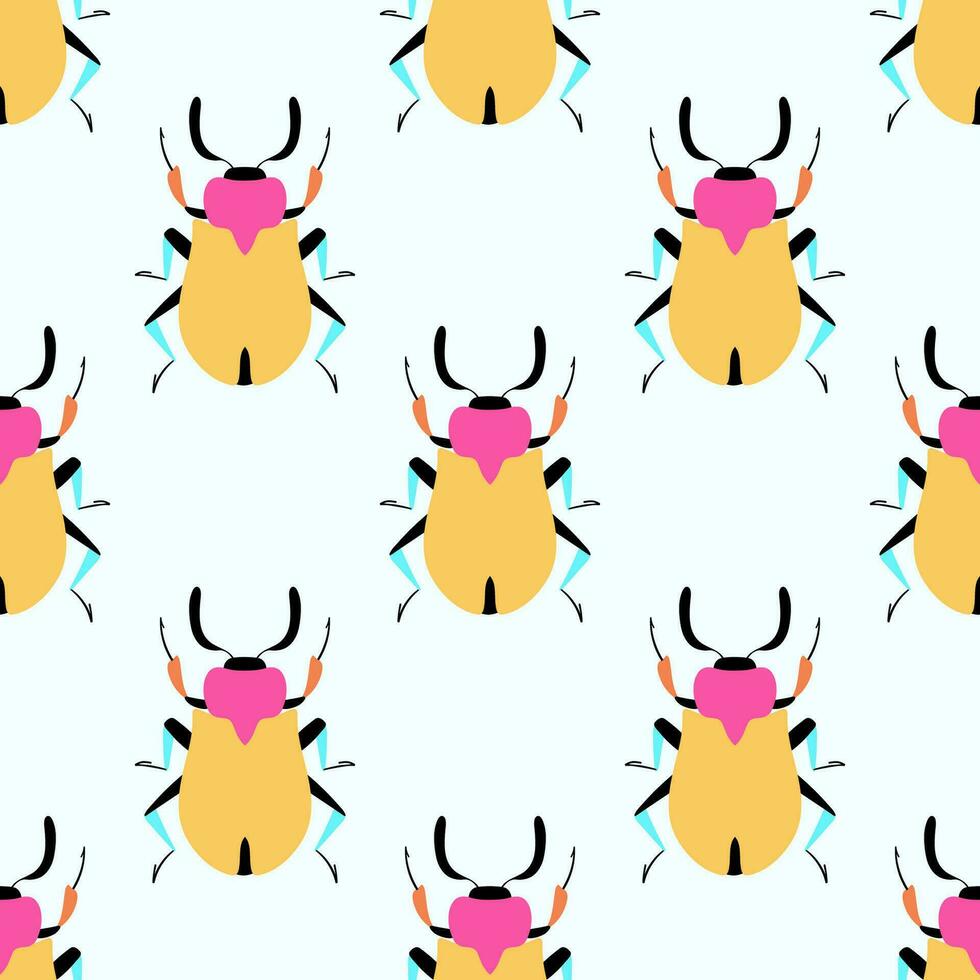 Summer background with yellow bugs. Seamless pattern with cartoon elements. vector